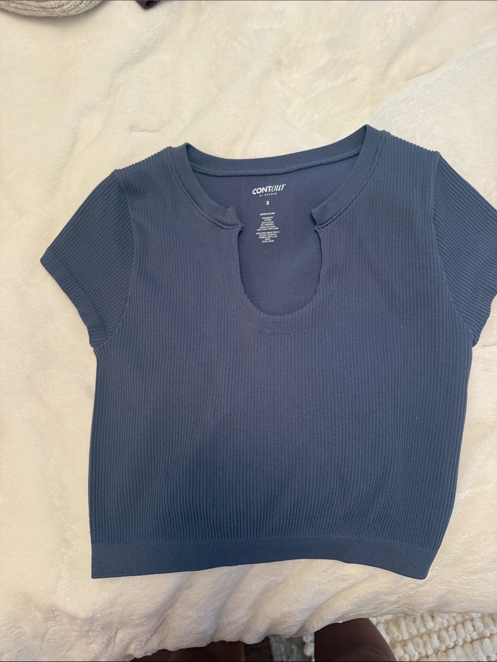 PacSun Navy Ribbed Short Sleeve Keyhole Crop Top